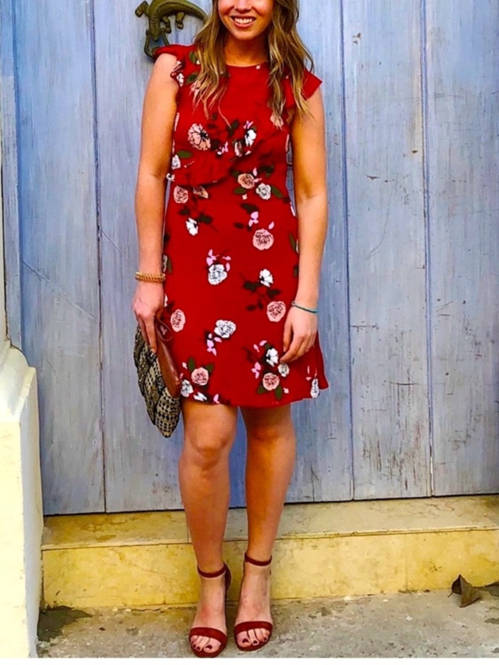 MISS SELFRIDGE NWT Red Floral Short Sleeve Ruffle Dress Size 10